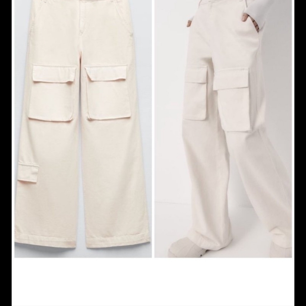 ZARA Wide Leg Cream Pants XXL - Picture 5 of 5